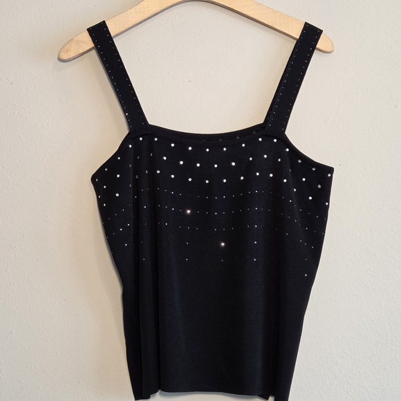 Misook Black Knit Rhinestone Embellished Camisole Tank Top Sz M Cocktail Dinner - Picture 8 of 8